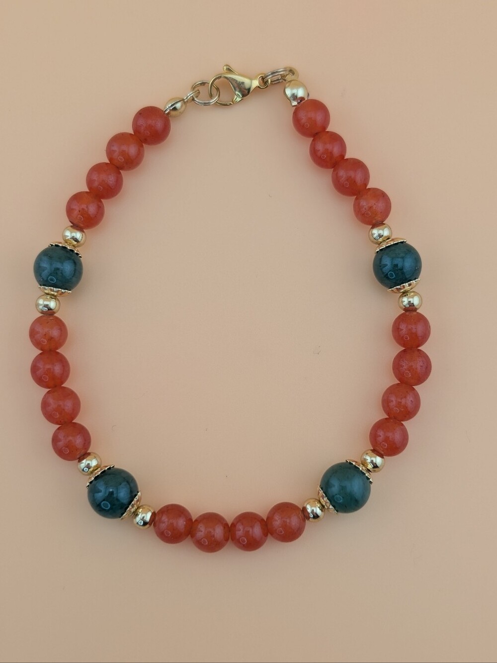 Carnelian Moss Agate Gold Beaded Bracelet Boho Gemstone Jewelry